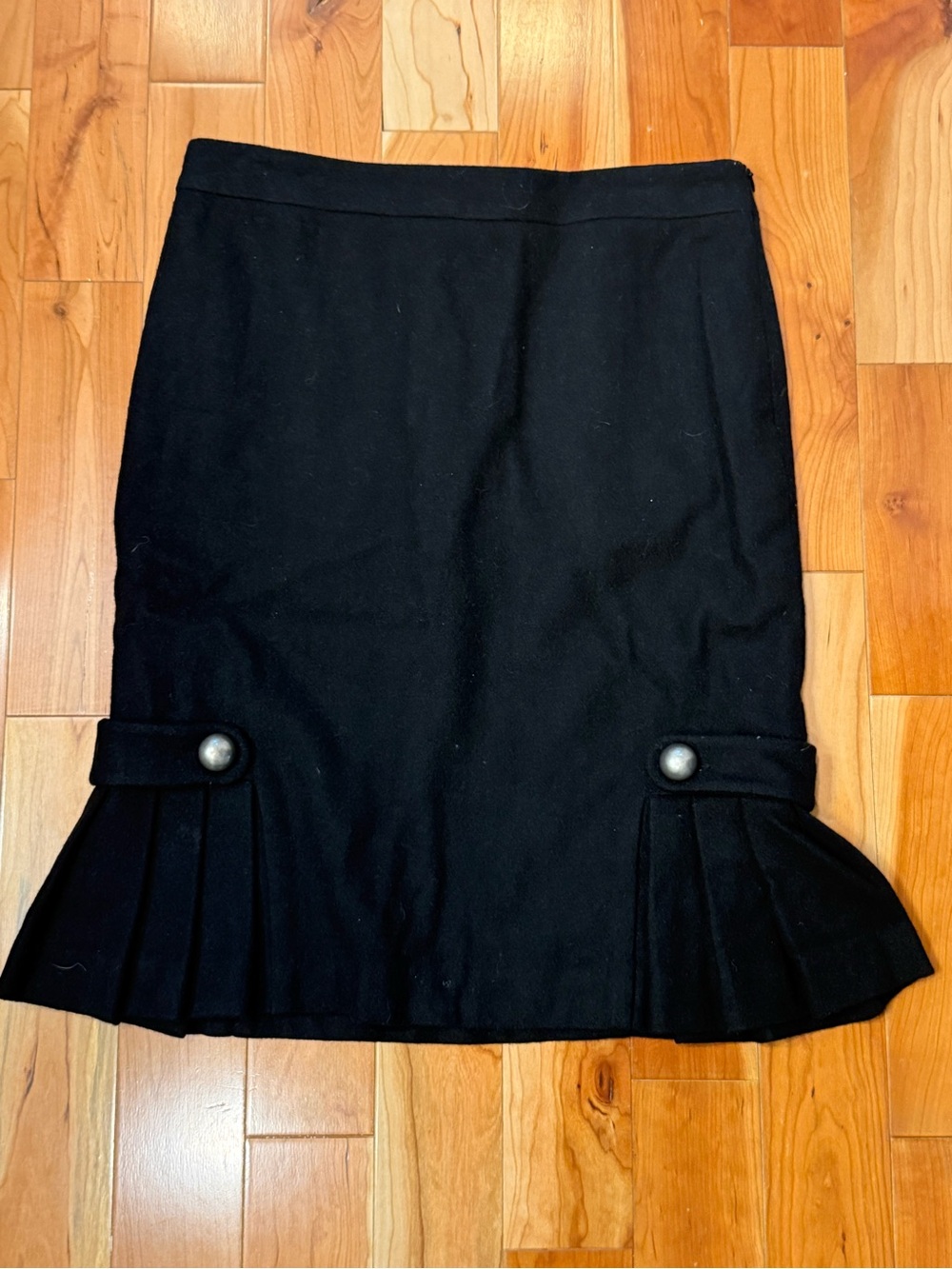 Banana Republic Black Pencil Skirt with Pleated Hem and Button Tabs